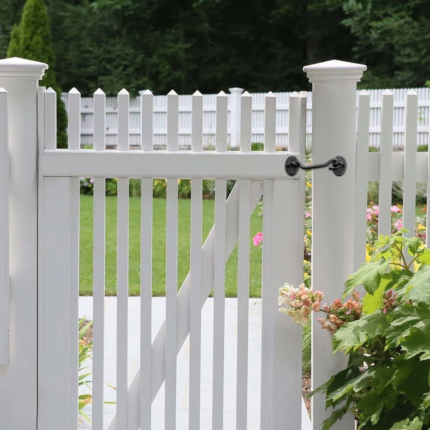 Hook and Eye Gate Latch, 2 Pack Barn Door Latch Hook with Mounting Screws, Stainless Steel Hook and Eye Latch, Hook Lock for Sliding Barn Door, Cabinet, Window, Gate, Fence, Bathroom, Black