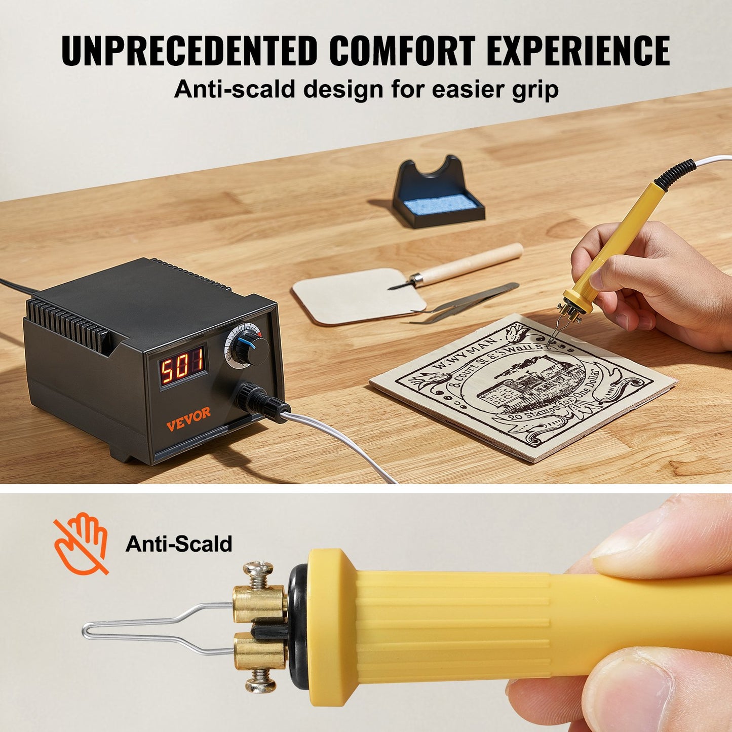 Wood Burning Kit 200~700°C Adjustable Pyrography Pen Burner 23 Wire Tips