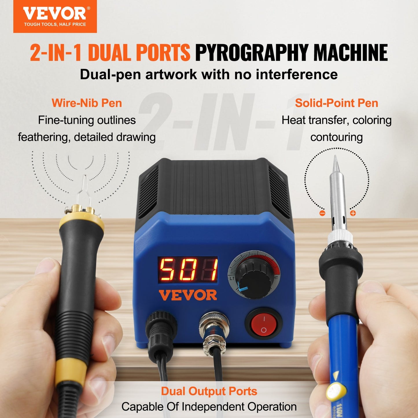 Holzbrennset, 250–700 °C, Doppel-Brandmalerei-Stift, 23 Drahtspitzen, 5 feste Punkte