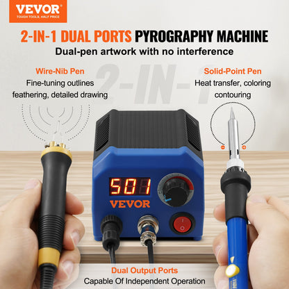 Holzbrennset, 250–700 °C, Doppel-Brandmalerei-Stift, 23 Drahtspitzen, 5 feste Punkte