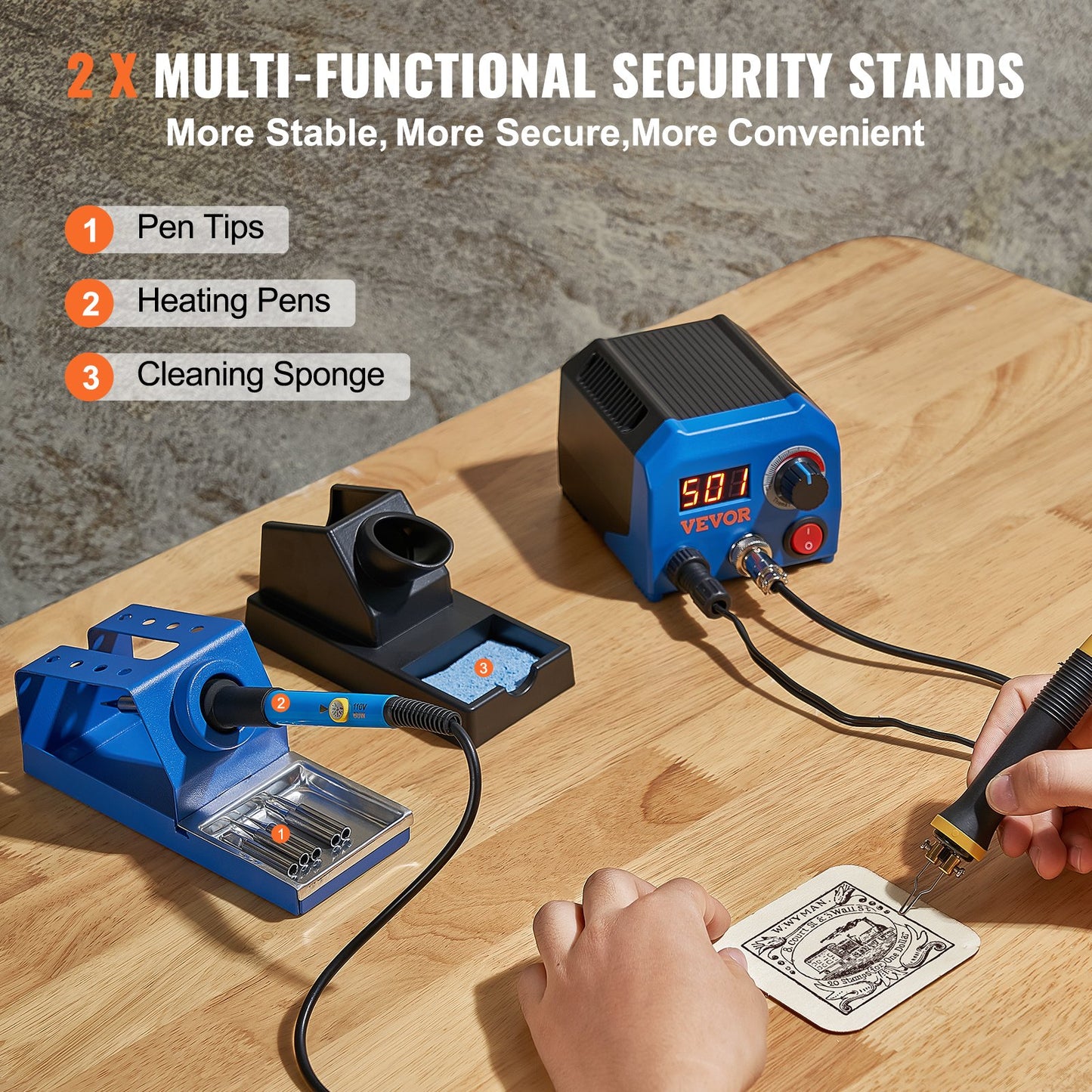 Holzbrennset, 250–700 °C, Doppel-Brandmalerei-Stift, 23 Drahtspitzen, 5 feste Punkte
