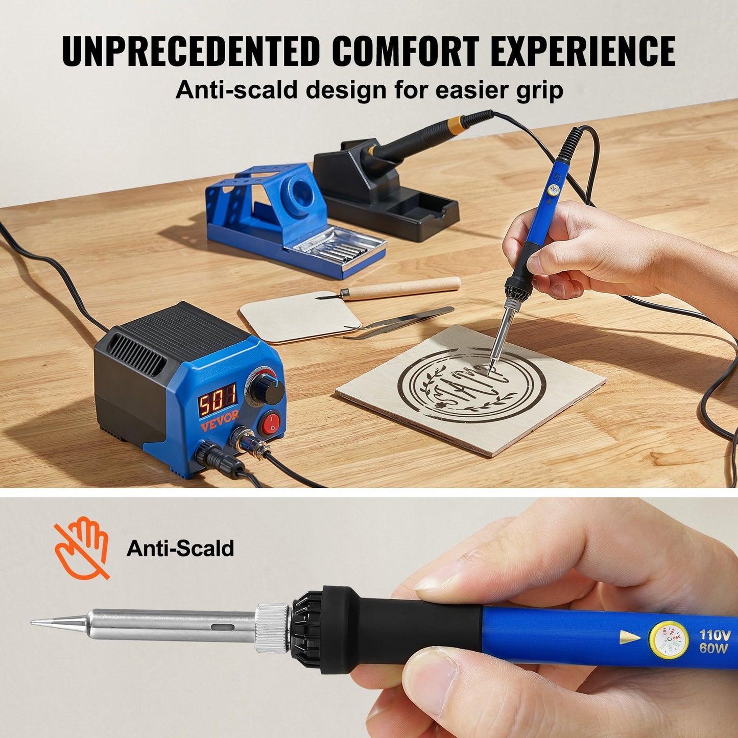 Holzbrennset, 250–700 °C, Doppel-Brandmalerei-Stift, 23 Drahtspitzen, 5 feste Punkte