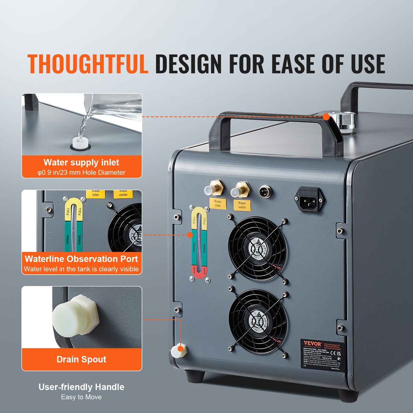 Industrial Water Chiller, KH-6000, 200W Industrial Water Cooler Cooling System with Compressor 12 L Water Tank Capacity 7.8 L/min Max Flow Rate, for CO2 Laser Engraving Machine Cooling Machine