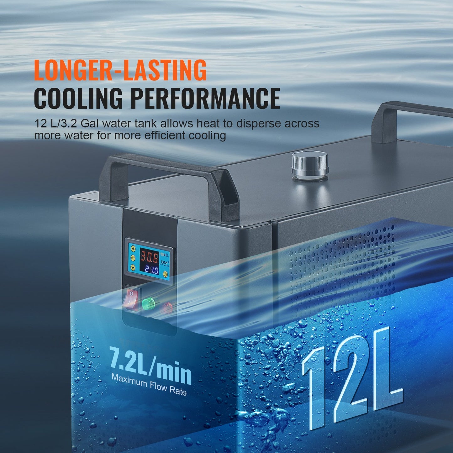 Industrial Water Chiller Laser Chiller Kylsystem med inbyggd kompressor 12L vattentankkapacitet, 7,2L/min Max.flödeshastighet, 200W Kylkapacitet för CO2-lasergraveringsmaskinkylmaskin