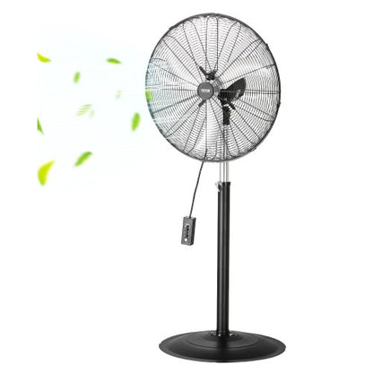 Industrial Pedestal Fan, 24 Inch 85-Degree Oscillating Fan, Height Adjustable Standing Fans with 3 Adjustable Speeds, High Power Fans for Warehouse,Garage,Commercial, Black