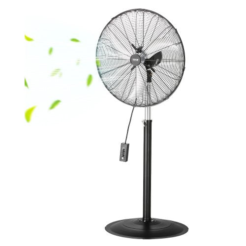 Industrial Pedestal Fan, 24 Inch 85-Degree Oscillating Fan, Height Adjustable Standing Fans with 3 Adjustable Speeds, High Power Fans for Warehouse,Garage,Commercial, Black