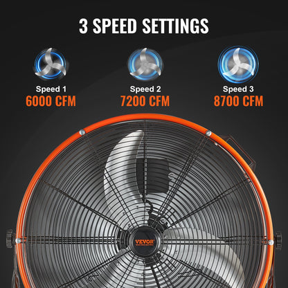 Drum Fan, 24 Inch High Velocity Industrial Shop Fan, Heavy Duty Commercial Use 3-Speed 8600CFM, 360°Adjustable Tilting,0-2h Timer Industrial Floor Fan for Warehouse,Workshop,Factory, Basement