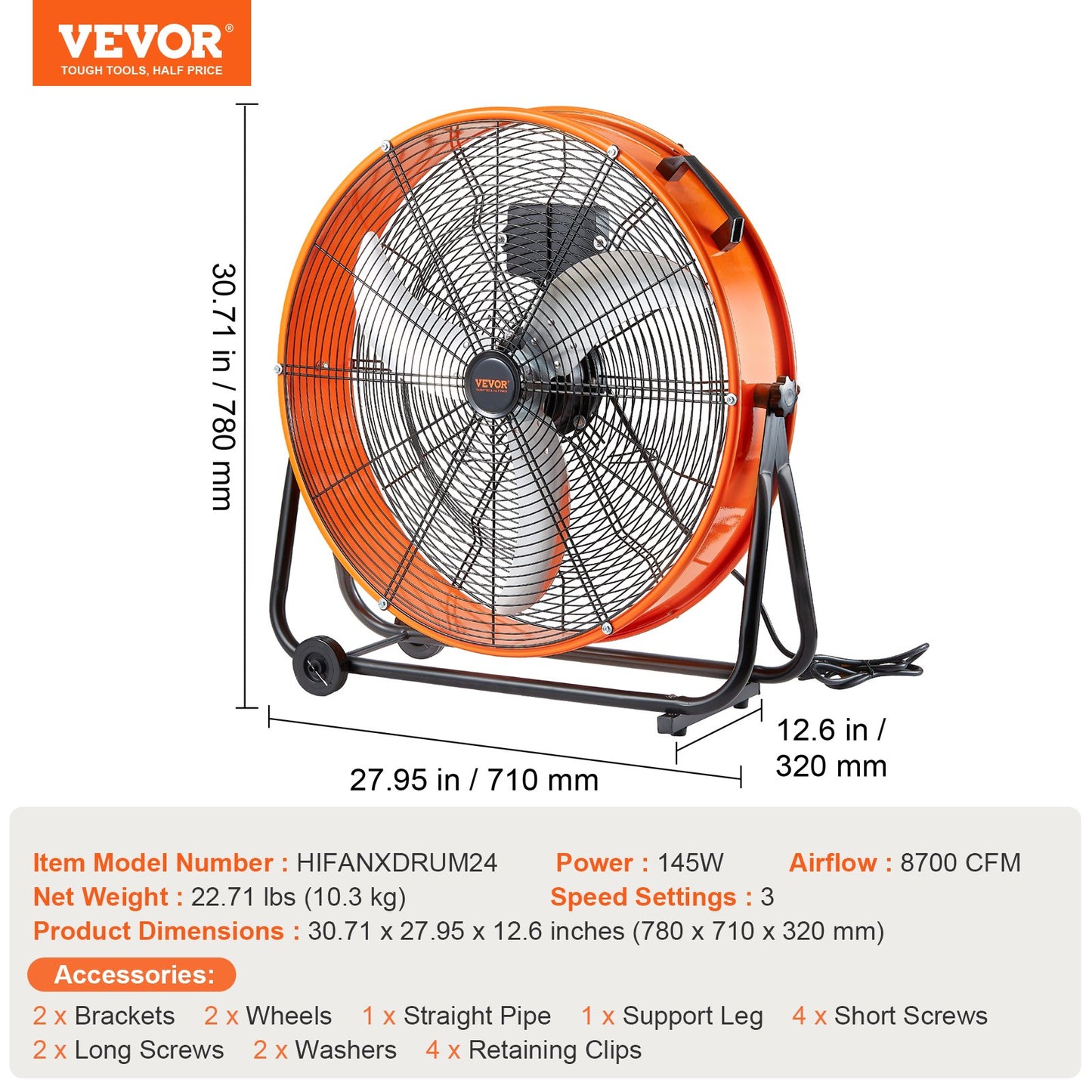 Drum Fan 24 Inch High Speed Industrial Use 3 Speed Timer for Warehouse