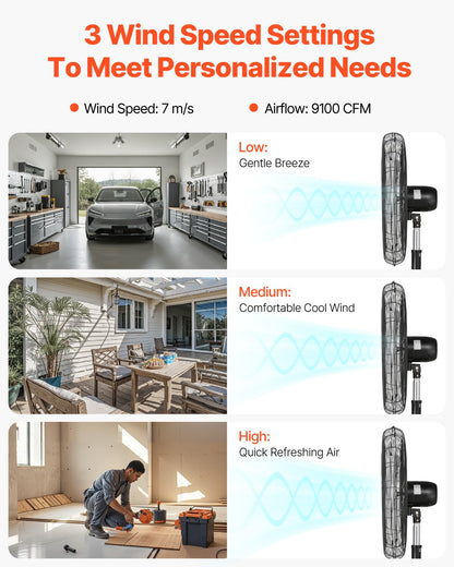 30" Industrial Pedestal Fan 3-Speed Oscillating Fan Height Adjustable