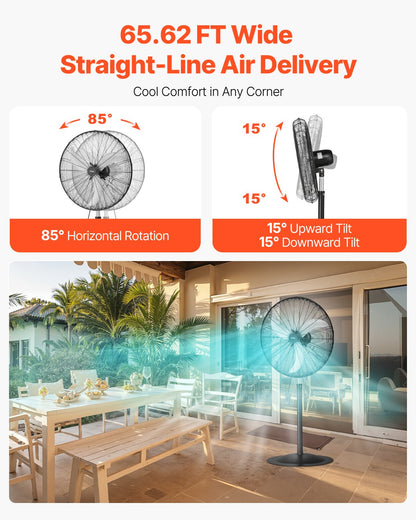 30" Industrial Pedestal Fan 3-Speed Oscillating Fan Height Adjustable