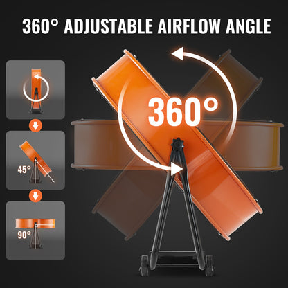 Drum Fan, 30 Inch High Velocity Industrial Shop Fan, Heavy Duty Commercial Use 3-Speed 13000CFM, 360°Adjustable Tilting Industrial Floor Fan for Warehouse,Workshop,Factory, Basement