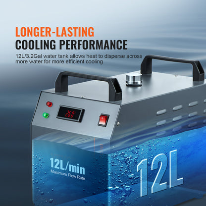 Industrial Water Chiller, CW-3000, 80W Air-Cooled Industrial Water Cooler Cooling System with 12 L Water Tank Capacity 12 L/min Maximum Flow Rate, for Laser Engraving Machine Cooling Machine