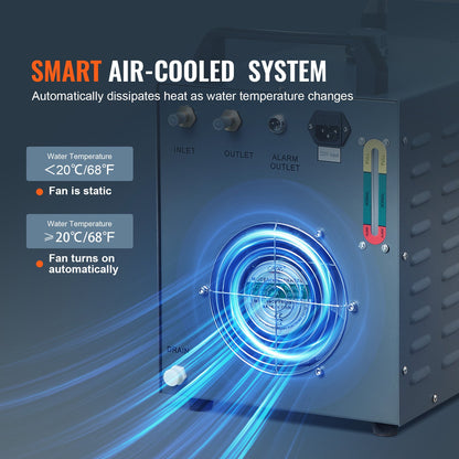 Industriell vattenkylare CW-3000(PRO), 150W luftkyld industrivattenkylningssystem med 12L vattentank, 18L/min Max flödeshastighet, för kylmaskin för lasergraveringsmaskin