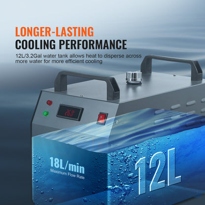Industriell vattenkylare CW-3000(PRO), 150W luftkyld industrivattenkylningssystem med 12L vattentank, 18L/min Max flödeshastighet, för kylmaskin för lasergraveringsmaskin