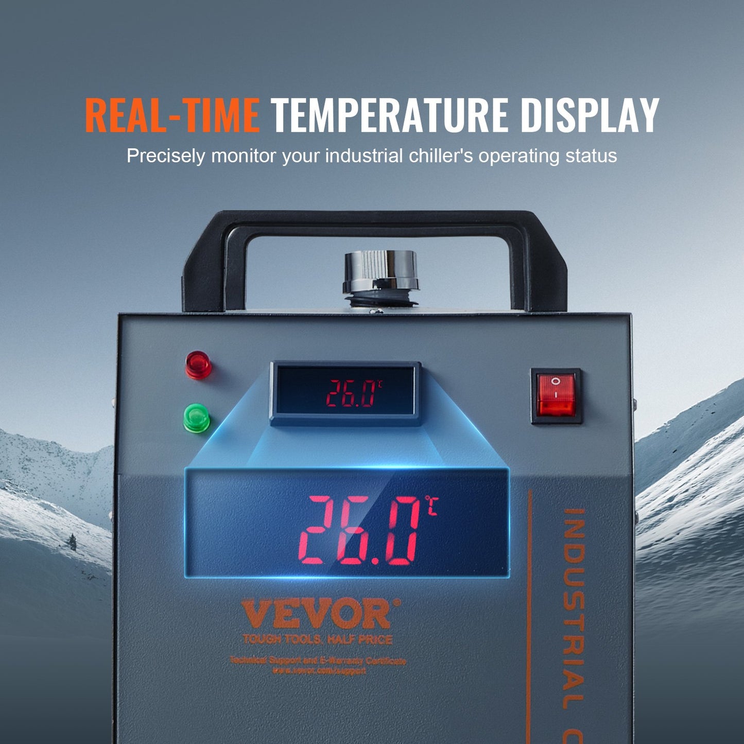 Industriell vattenkylare CW-3000(PRO), 150W luftkyld industrivattenkylningssystem med 12L vattentank, 18L/min Max flödeshastighet, för kylmaskin för lasergraveringsmaskin