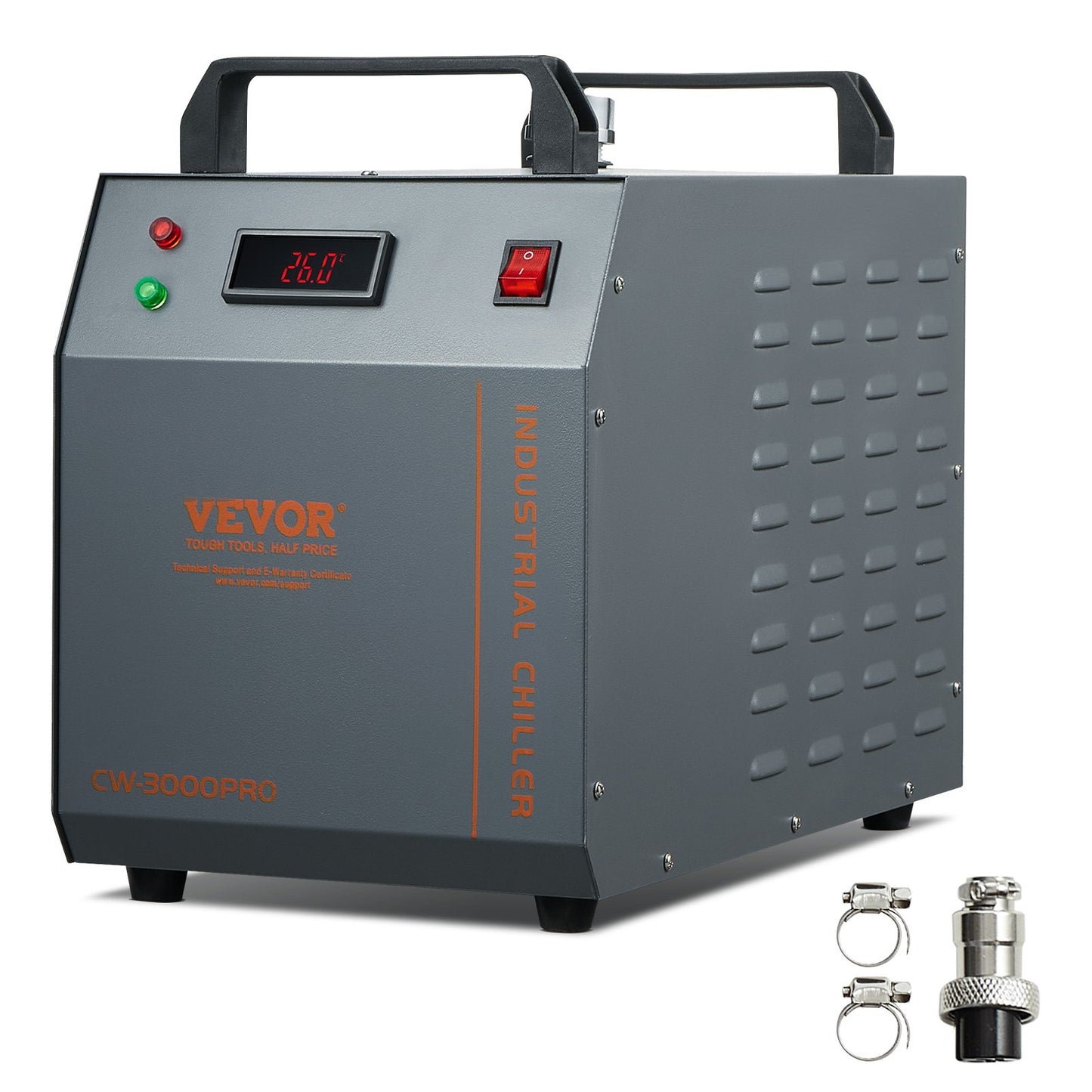 Industriell vattenkylare CW-3000(PRO), 150W luftkyld industrivattenkylningssystem med 12L vattentank, 18L/min Max flödeshastighet, för kylmaskin för lasergraveringsmaskin