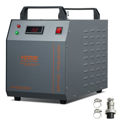 Industriell vattenkylare CW-3000(PRO), 150W luftkyld industrivattenkylningssystem med 12L vattentank, 18L/min Max flödeshastighet, för kylmaskin för lasergraveringsmaskin