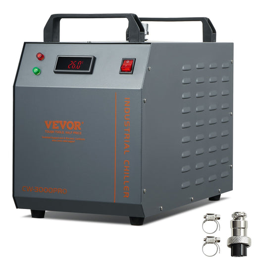 Industriell vattenkylare CW-3000(PRO), 150W luftkyld industrivattenkylningssystem med 12L vattentank, 18L/min Max flödeshastighet, för kylmaskin för lasergraveringsmaskin