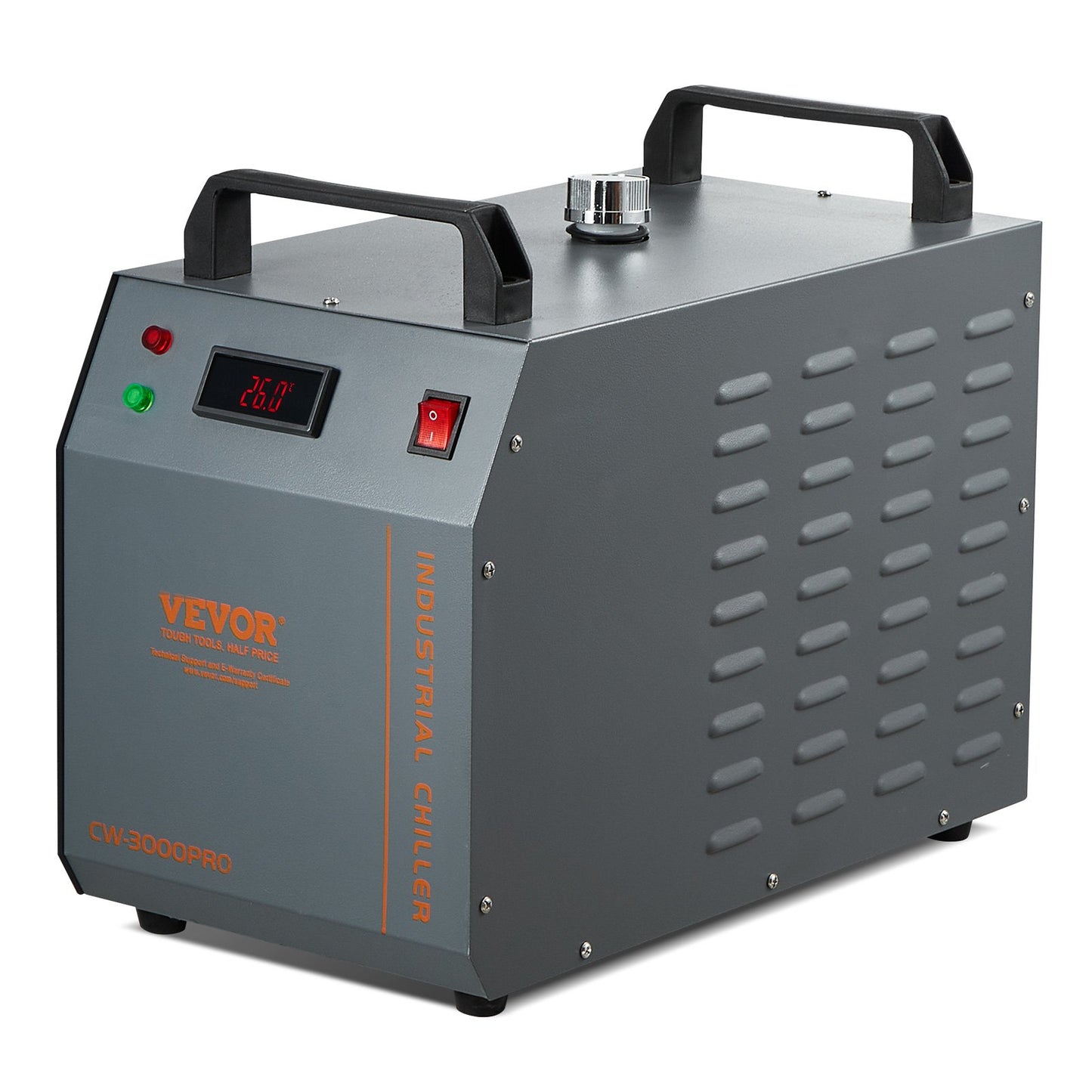 Industriell vattenkylare CW-3000(PRO), 150W luftkyld industrivattenkylningssystem med 12L vattentank, 18L/min Max flödeshastighet, för kylmaskin för lasergraveringsmaskin
