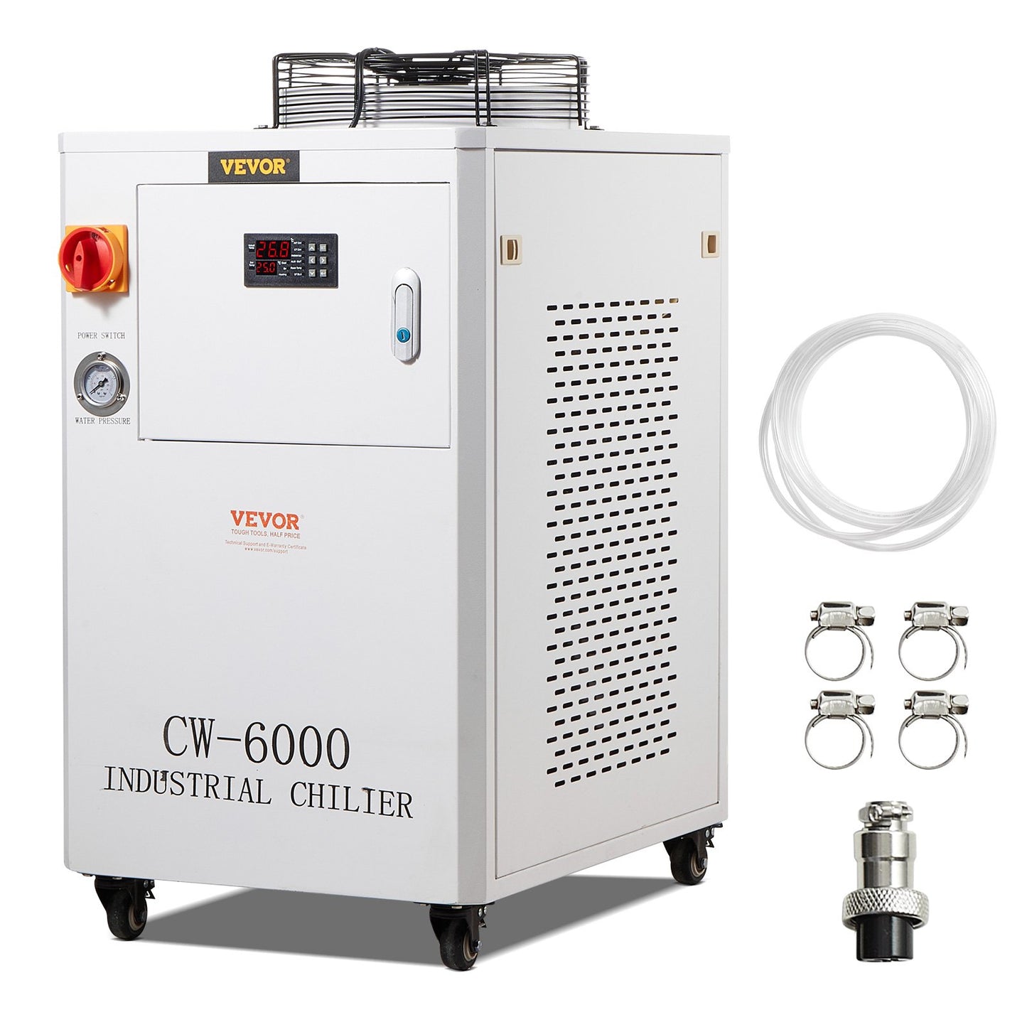 Industrivattenkylare CW6000, 1500W vattenkylsystem med kompressor, 15 l vattentankkapacitet, 65 l/min Max flödeshastighet, för kylmaskin för CO2-lasergraveringsmaskin