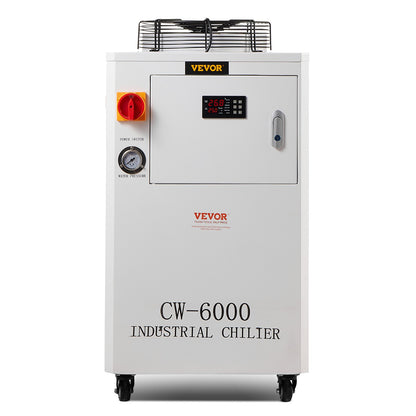 Industrivattenkylare CW6000, 1500W vattenkylsystem med kompressor, 15 l vattentankkapacitet, 65 l/min Max flödeshastighet, för kylmaskin för CO2-lasergraveringsmaskin
