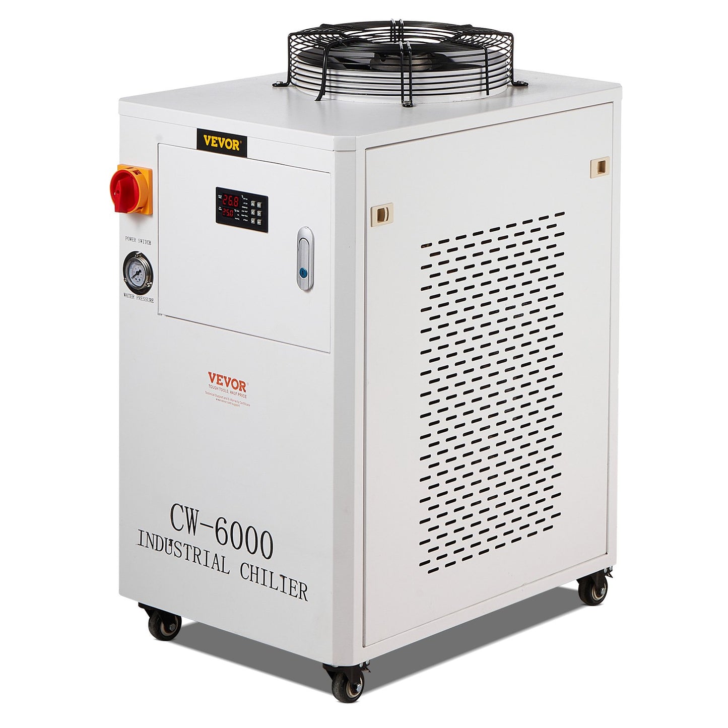 Industrivattenkylare CW6000, 1500W vattenkylsystem med kompressor, 15 l vattentankkapacitet, 65 l/min Max flödeshastighet, för kylmaskin för CO2-lasergraveringsmaskin
