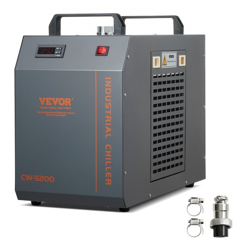 Industrial Water Chiller, CW-5200, Industrial Water Cooler Cooling System with Built-in Compressor 7L Water Tank Capacity 13 L/min Max Flow Rate, for CO2 Laser Engraving Machine Cooling Machine