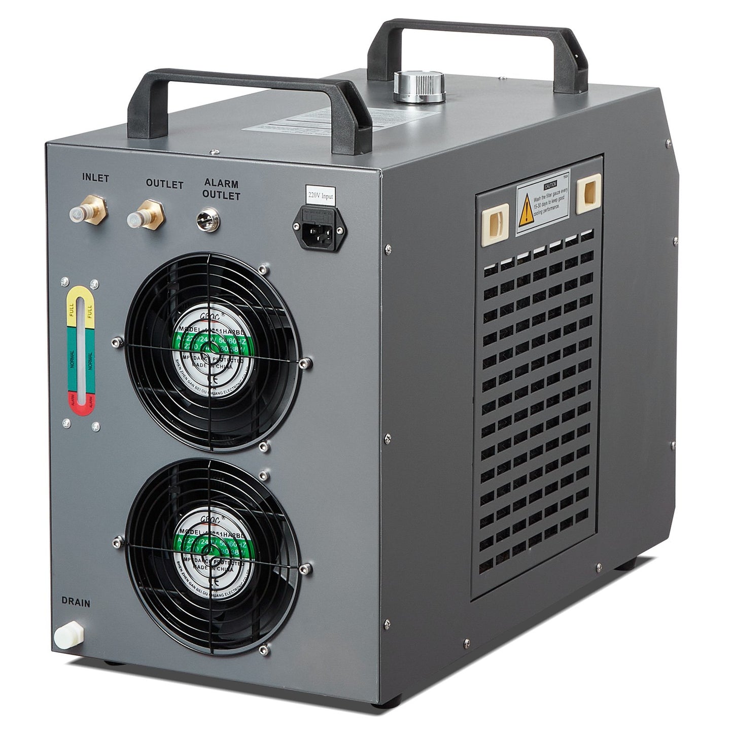 Industrial Water Chiller CW-5200 Water Chiller Kylsystem med inbyggd kompressor med 7L vattentankkapacitet, 13L/min Max flödeshastighet, för CO2-lasergraveringsmaskin kylmaskin
