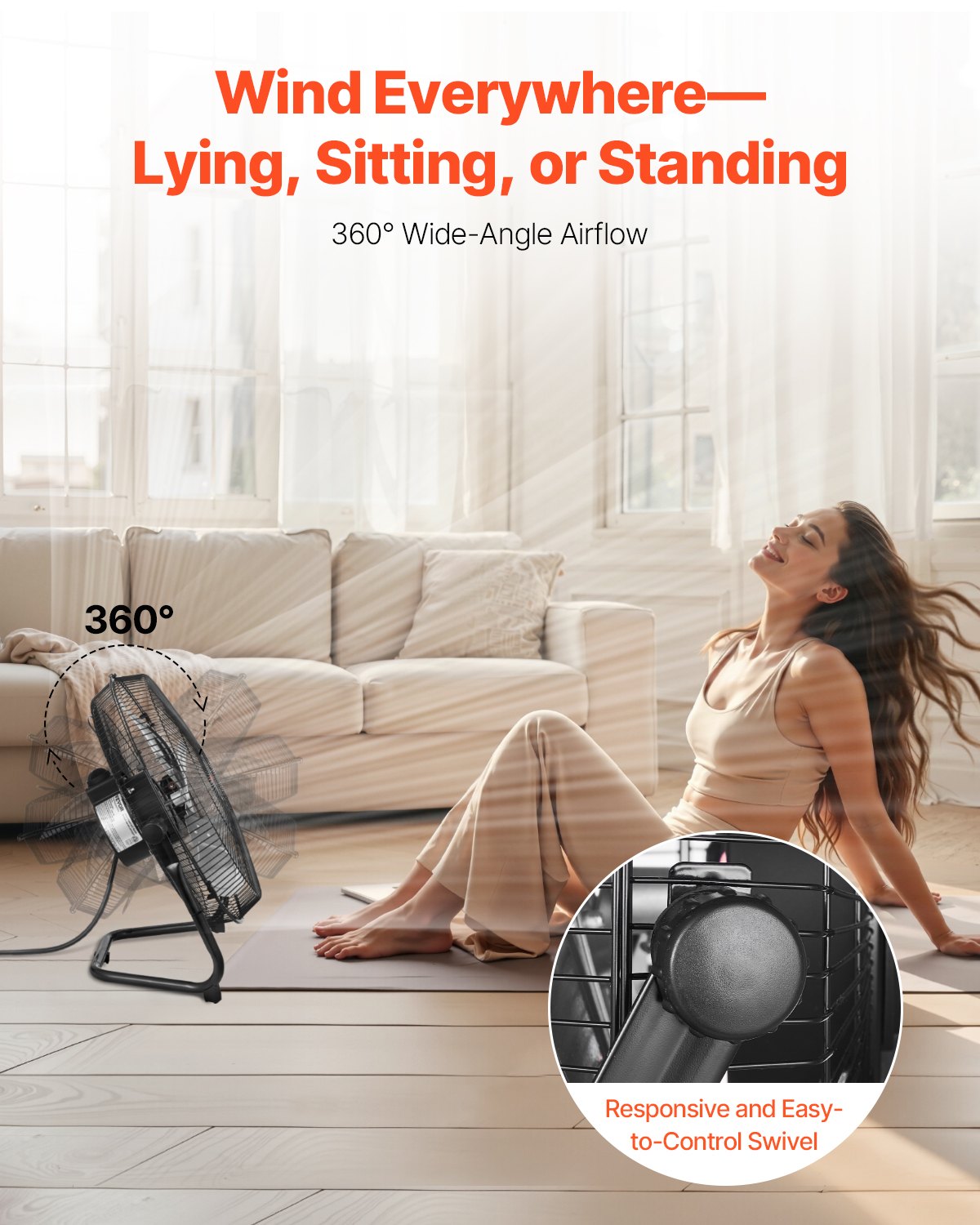 Floor Fan, 3 Speeds High Velocity Heavy Duty 14 Inch Industrial Fan, 2560 CFM 360° Adjustable Tilt 19.69 ft/sec Airflow Large Metal Fan, for Home, Gym, Office, Garage, Commercial Shop & Bedroom