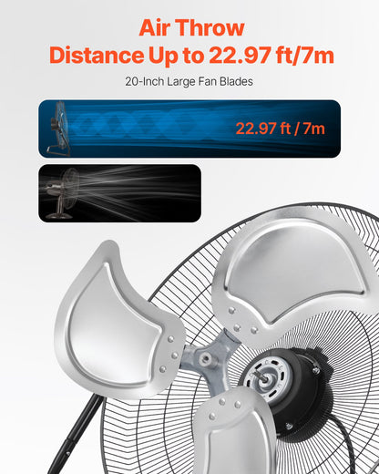 Floor Fan, 3 Speeds High Velocity Heavy Duty 20 Inch Industrial Fan, 4800 CFM 360° Adjustable Tilt 21.33 ft/sec Airflow Large Metal Fan, for Home, Gym, Office, Garage, Commercial Shop & Bedroom