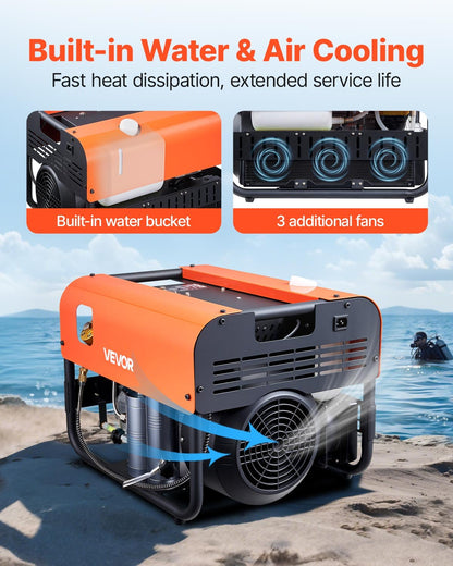 PCP Air Compressor, 4500PSI/30Mpa Diving Scuba Tank Air Compressor, Double Cylinder Auto-Stop PCP Diving Compressor with Built-in Water & Fan Cooling System for Paintball, Air Rifle, Scuba Tanks