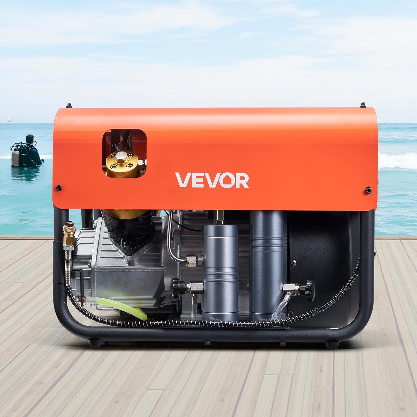 PCP Air Compressor, 4500PSI/30Mpa Diving Scuba Tank Air Compressor, Double Cylinder Auto-Stop PCP Diving Compressor with Built-in Water & Fan Cooling System for Paintball, Air Rifle, Scuba Tanks