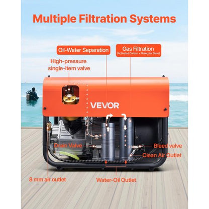 PCP luftkompressor 4500PSI/30MPa Dubbelcylindriga dykflaskluftkompressorer