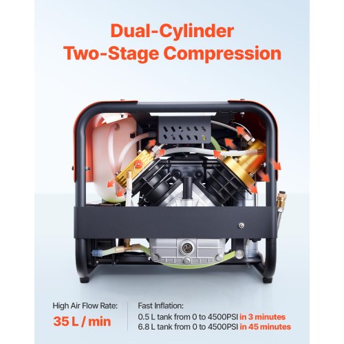 PCP luftkompressor 4500PSI/30MPa Dubbelcylindriga dykflaskluftkompressorer