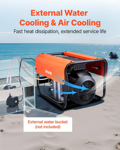PCP Air Compressor, 4500PSI/30Mpa Diving Scuba Tank Air Compressor, Double-Cylinder Auto Stop PCP Diving Compressor with External Water & Fan Cooling System for Scuba Tanks, Paintball, Air Rifle