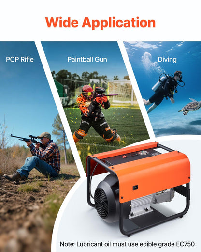 PCP Air Compressor, 4500PSI/30Mpa Diving Scuba Tank Air Compressor, Double-Cylinder Auto Stop PCP Diving Compressor with External Water & Fan Cooling System for Scuba Tanks, Paintball, Air Rifle
