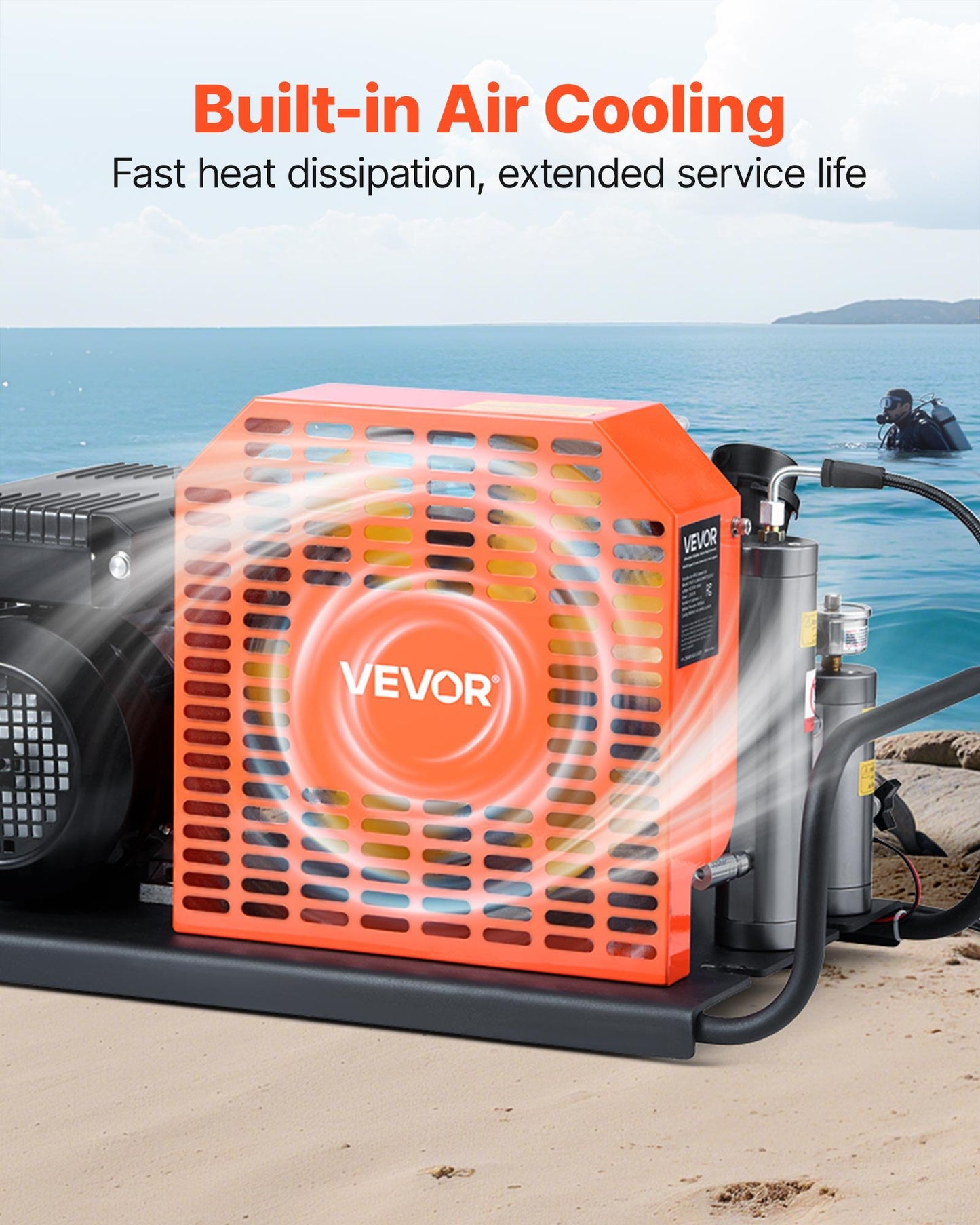 PCP Air Compressor, 4500PSI/30Mpa Diving Scuba Tank Air Compressor, 60 L/min Four-Cylinder Auto Stop PCP Rifle Compressor Pump with Fan Cooling System for Scuba Tanks, Paintball, Firefighting