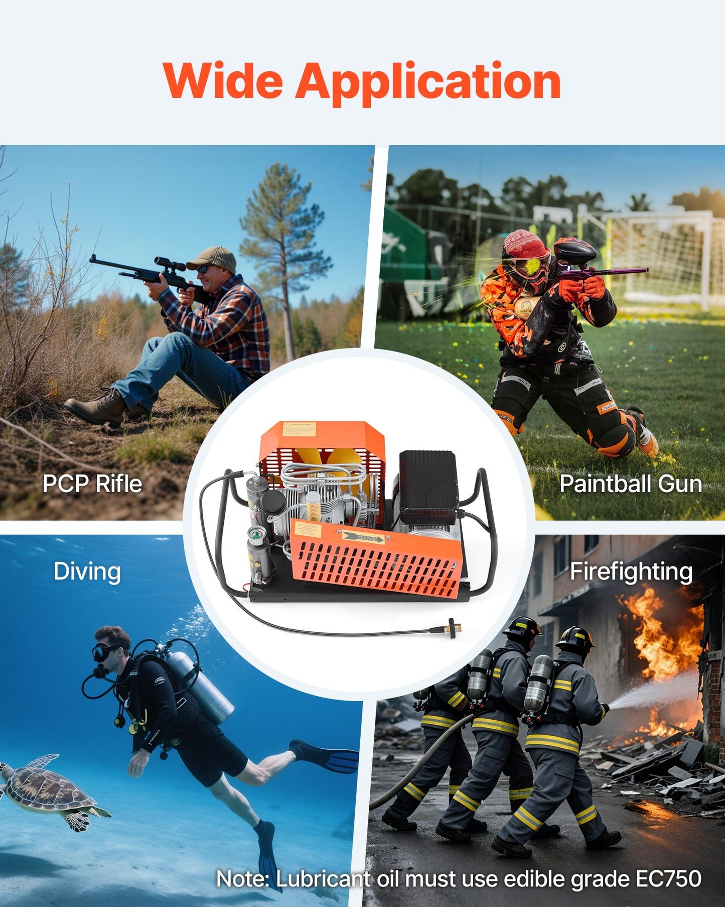 PCP Air Compressor, 4500PSI/30Mpa Diving Scuba Tank Air Compressor, 60 L/min Four-Cylinder Auto Stop PCP Rifle Compressor Pump with Fan Cooling System for Scuba Tanks, Paintball, Firefighting