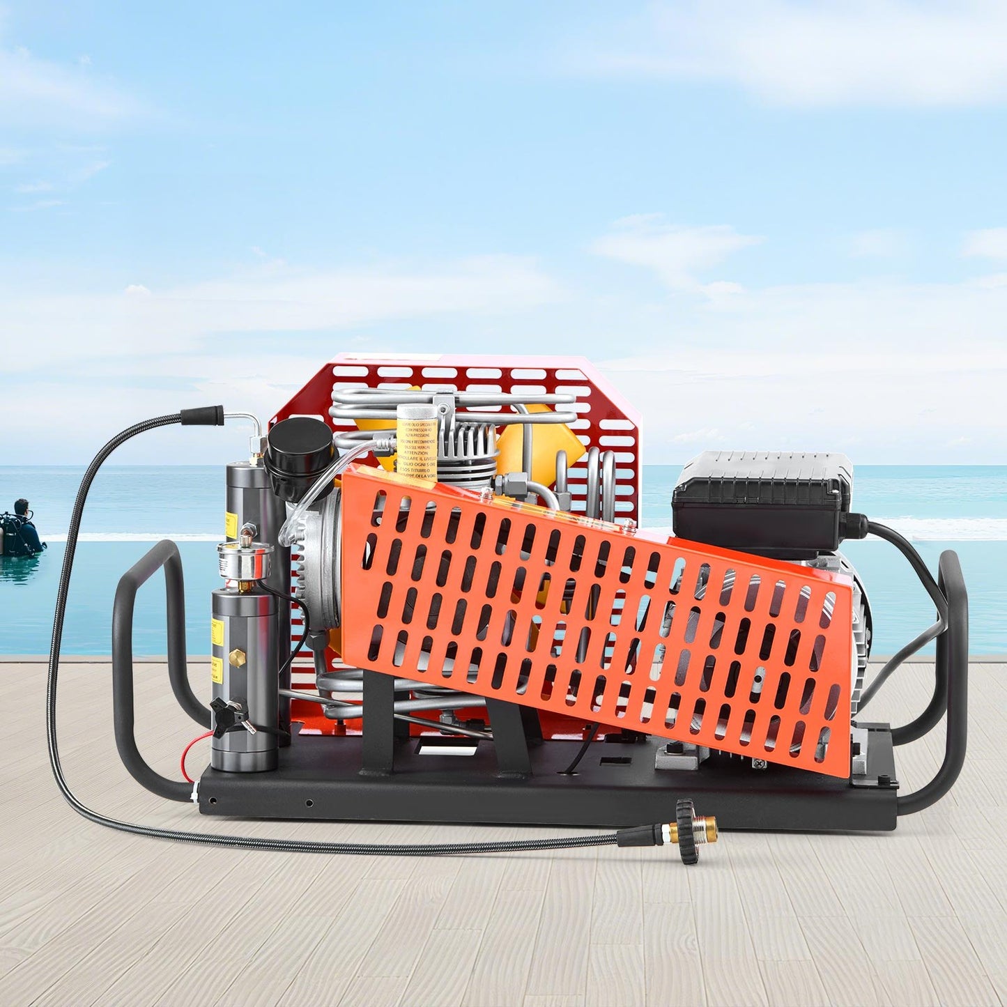 PCP Air Compressor, 4500PSI/30Mpa Diving Scuba Tank Air Compressor, 60 L/min Four-Cylinder Auto Stop PCP Rifle Compressor Pump with Fan Cooling System for Scuba Tanks, Paintball, Firefighting