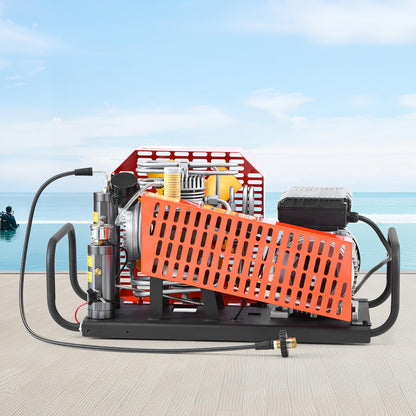 PCP Air Compressor, 4500PSI/30Mpa Diving Scuba Tank Air Compressor, 60 L/min Four-Cylinder Auto Stop PCP Rifle Compressor Pump with Fan Cooling System for Scuba Tanks, Paintball, Firefighting