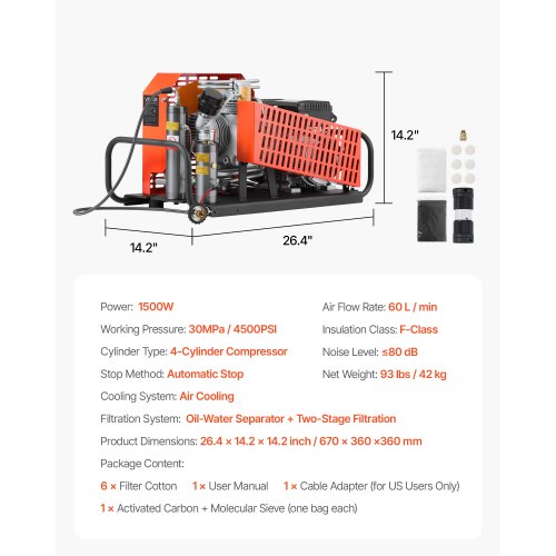 PCP luftkompressor 4500PSI/30Mpa fyrcylindrig dykflaskluftkompressor |  EU