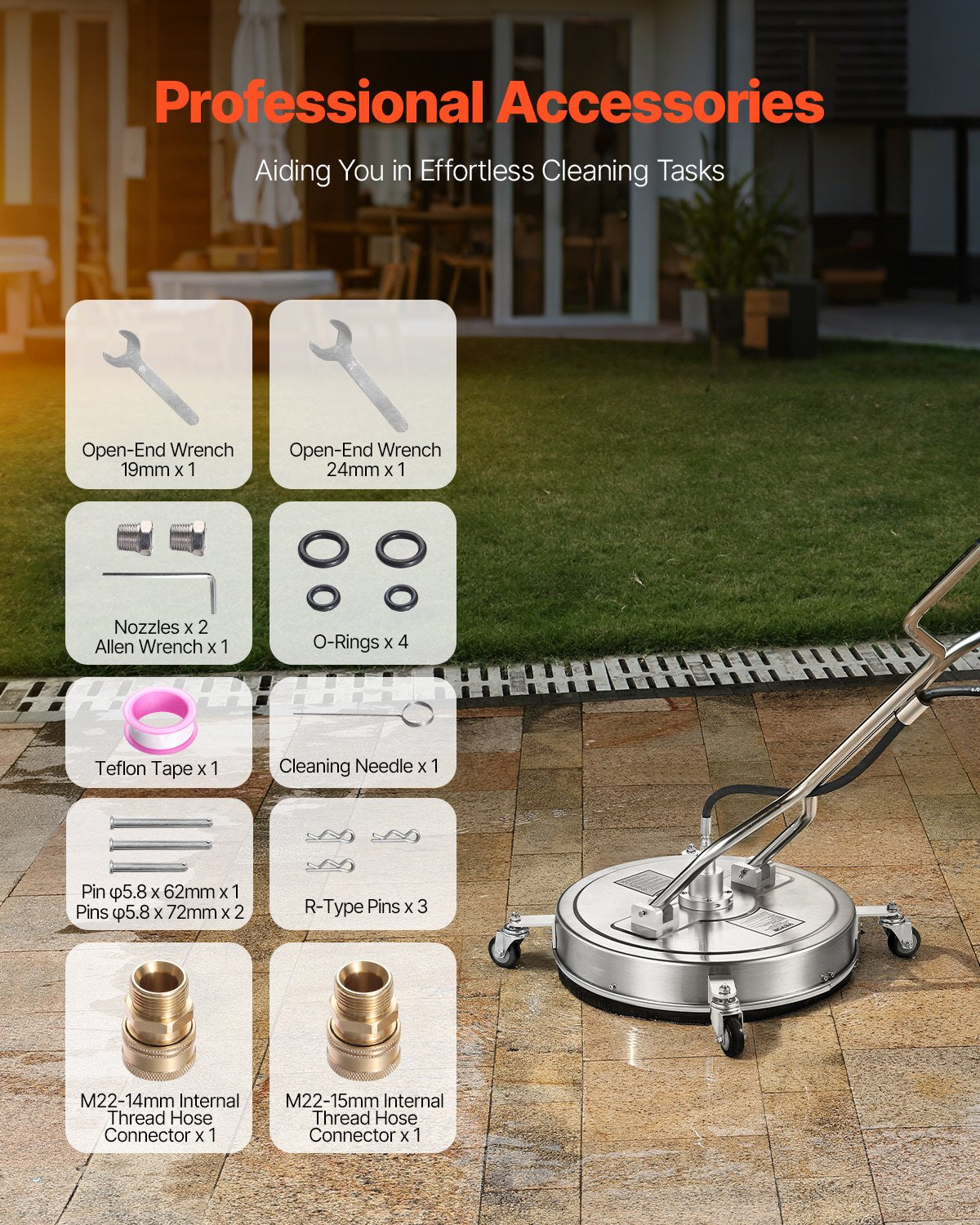 22" högtryckstvätt Ytrengöring 4 hjul Dubbla handtag 4000 Max PSI