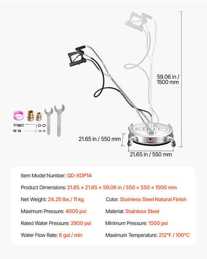 22" högtryckstvätt Ytrengöring 4 hjul Dubbla handtag 4000 Max PSI