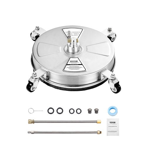 16.5" Pressure Washer Surface Cleaner, Stainless Steel Pressure Washer Attachments with 4 Wheels, 4000 Max PSI, 1/4 Quick Connector, 2 Spray Nozzles, 2 Extended Wands for Concrete, Patio, Deck