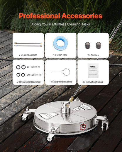 16,5" Hochdruckreiniger, Oberflächenreinigung, 4 Räder, Edelstahl, 4000 Max PSI