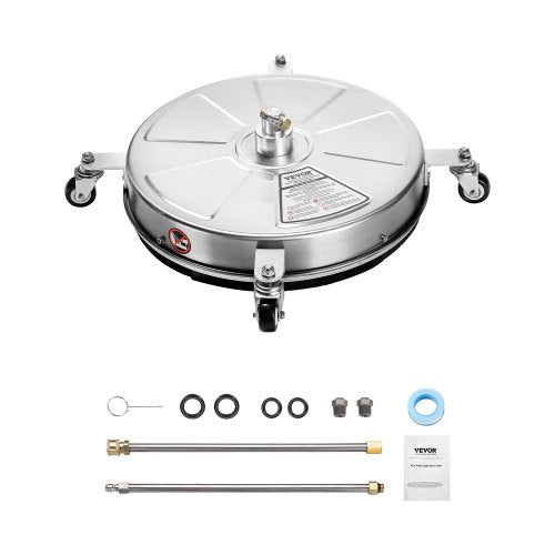 18" Pressure Washer Surface Cleaner, Stainless Steel Pressure Washer Attachments with 4 Wheels, 4000 Max PSI, 1/4 Quick Connector, 2 Spray Nozzles, 2 Extended Wands for Concrete, Patio, Deck