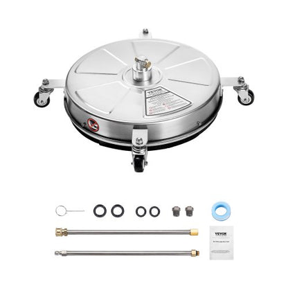 18" Pressure Washer Surface Cleaner, Stainless Steel Pressure Washer Attachments with 4 Wheels, 4000 Max PSI, 1/4 Quick Connector, 2 Spray Nozzles, 2 Extended Wands for Concrete, Patio, Deck