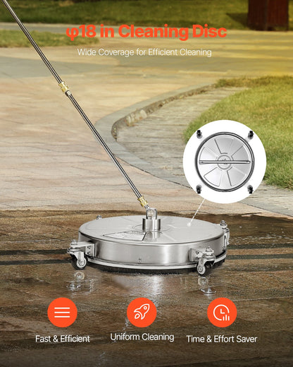 18" Hochdruckreiniger, Oberflächenreinigung, 4 Räder, 4000 Max PSI, 2 verlängerte Stäbe