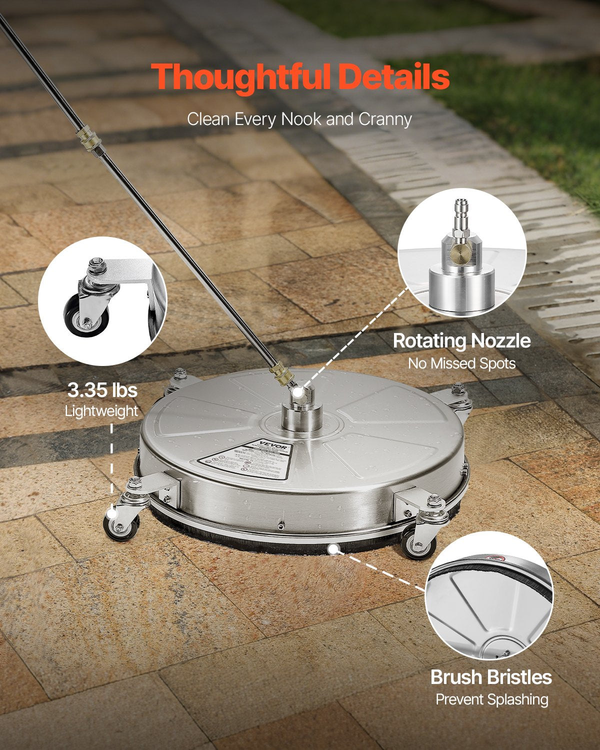 18" Hochdruckreiniger, Oberflächenreinigung, 4 Räder, 4000 Max PSI, 2 verlängerte Stäbe