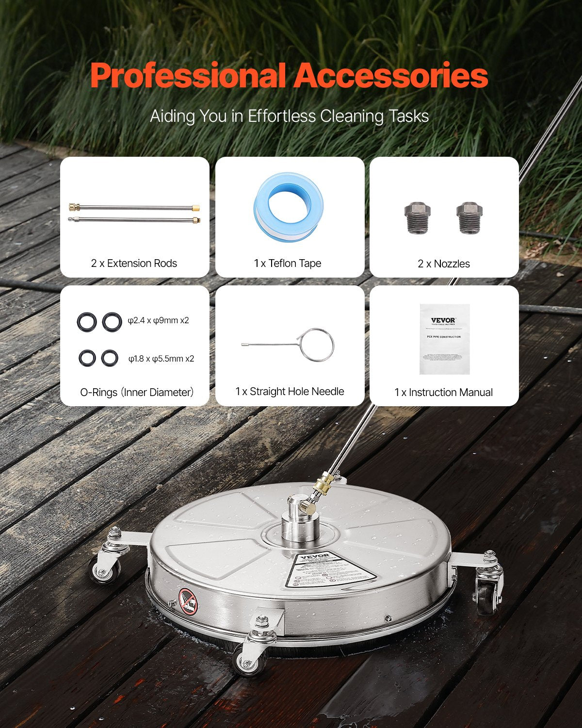 18" Hochdruckreiniger, Oberflächenreinigung, 4 Räder, 4000 Max PSI, 2 verlängerte Stäbe